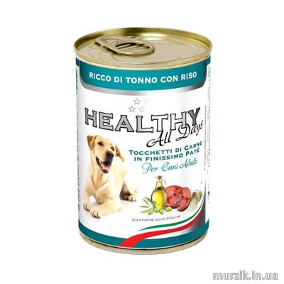 Влажный корм HEALTHY All Days для собак - паштет с кусочками, тунец и рис 400 г / 24 шт 42070588 фото