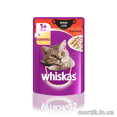Влажный корм для взрослых котов и кошек от 1 года Whiskas крем-суп с говядиной 85 г 9128613 фото