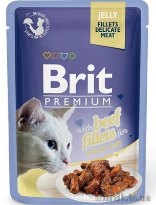 Влажный корм Brit Premium Cat Pouch для кошек, филе говядины в желе, 85 г 111241 фото