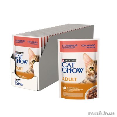 Блок 26 ШТ!!!Влажный корм Cat Chow Adult говядина и баклажаны в желе 85*26 шт 41649926 фото