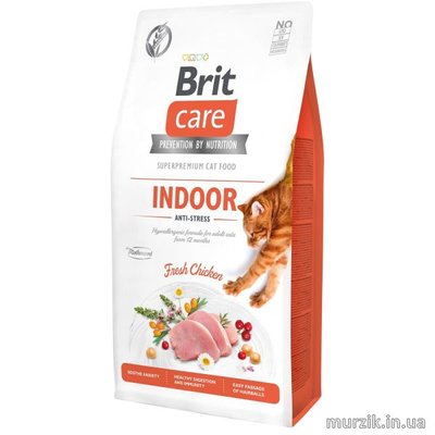 Сухой корм Brit Care Cat GF Indoor Anti-stress для кошек, постоянно живущих в помещении, курица, 2 кг 171302 фото