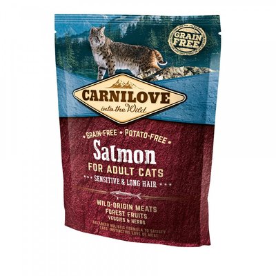 Сухий корм Carnilove Cat Sensitive & Long Hair для котів з чутливим травленням, лосось, 400 г 170192 фото