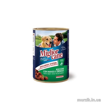 Влажный корм для собак Migliorcane с кусочками говядины и овощами, 405 г 42435229 фото