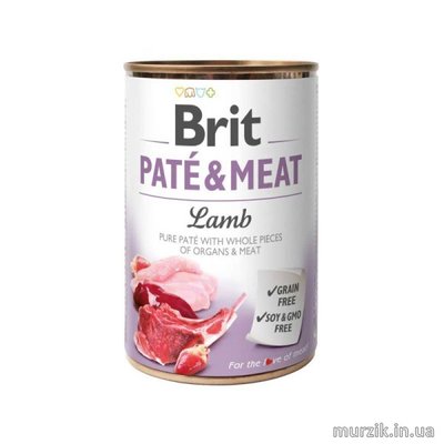 Вологий корм Brit Care Pate & Meat для собак, з ягням, 400 г 100077 фото