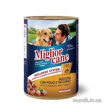 Влажный корм для собак Migliorcane с кусочками курицы и индейки, 405 г 42435231 фото