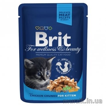 Влажный корм Brit Premium Cat Pouch для котят, с курицей, 100 г 100274 фото