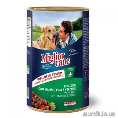 Влажный корм для собак Migliorcane с кусочками говядины, рисом и овощами, 1250 г 42435233 фото