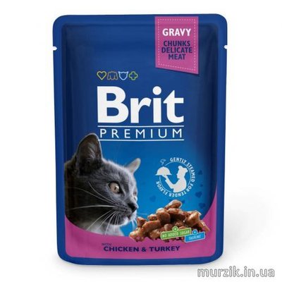 Влажный корм Brit Premium Cat Pouch для кошек, с курицей и индейкой, 100 г 100273 фото