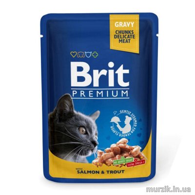 Влажный корм Brit Premium Cat Pouch для кошек, с лососем и форелью, 100 г 100271 фото