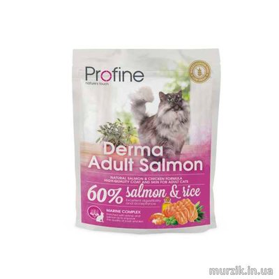 Сухий корм Profine Derma для дорослих довгошерстих котів, з лососем та рисом, 300 г 170571 фото