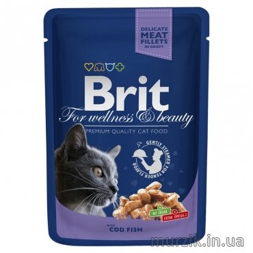 Влажный корм Brit Premium Cat Pouch для кошек, с треской, 100 г 100272 фото