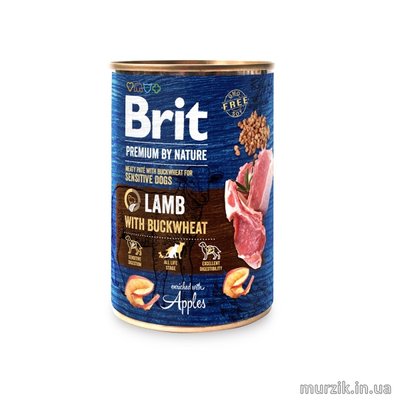 Вологий корм Brit Premium by Nature для собак, ягня з гречкою, 400 г 100414 фото