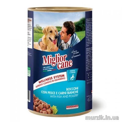 Влажный корм для собак Migliorcane кусочки с рыбой и белым мясом, 1250 г 42435236 фото
