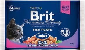 Набір вологих кормів Brit Premium Cat Pouch «Рибна тарілка» для котів, 4 шт х 100 г 100276 фото