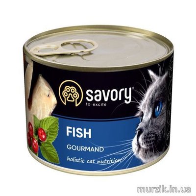 Вологий корм Savory для для дорослих вибагливих котів, з рибою, 200 г 30648 фото