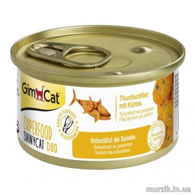 Вологий корм GimCat Shiny Cat Superfood для котів, тунець та гарбуз, 70 г 414737 фото