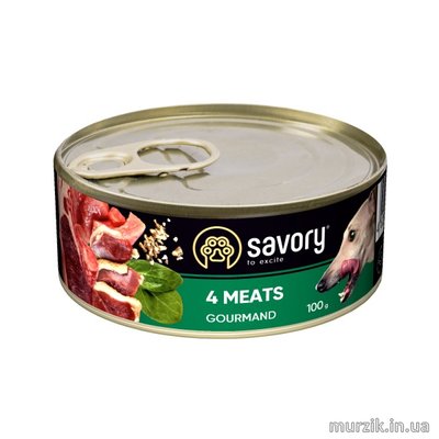 Влажный корм Savory для взрослых собак всех пород, с четырьмя видами мяса, 100 г 30372 фото