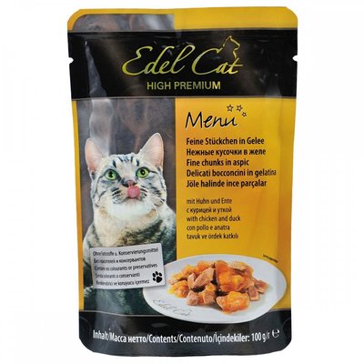 Вологий корм Edel Cat для котів, з куркою та качкою в желе, 100 г 1002027 фото