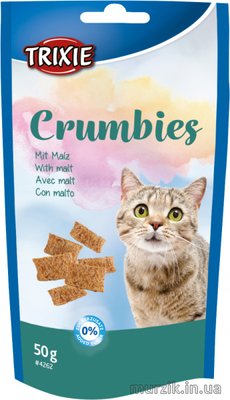 Лакомство Trixie для котов "Crumbies" хрустящие подушечки, с солодом для выведения шерсти, 50 г 1455235 фото