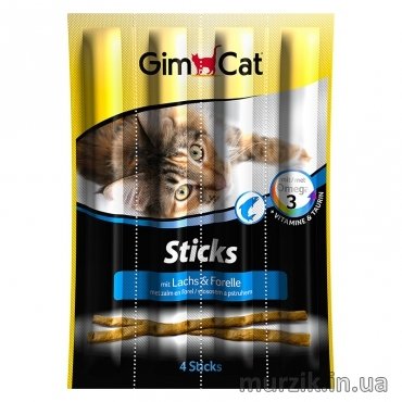 Gimpet Sticks Salmon Мясные палочки для кошек с лососем и форелью grain free 4 шт. 1455464 фото