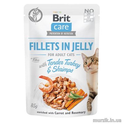 Влажный корм Brit Care Cat Pouch для кошек, в желе, нежная индейка с креветками, 85 г 100535 фото