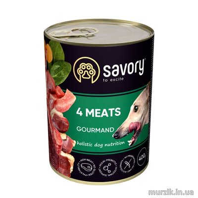 Влажный корм Savory для взрослых собак всех пород, с четырьмя видами мяса, 400 г 30396 фото