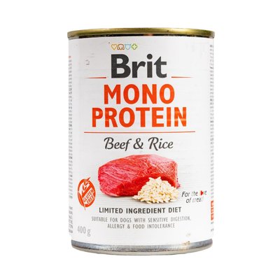 Вологий корм Brit Mono Protein Beef & Rice для собак, з яловичиною та рисом, 400 г 100054 фото