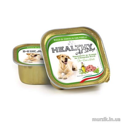 Влажный корм HEALTHY All Days для собак - паштет с кусочками, крольчатина и горох 150 г / 22 шт 42070539 фото