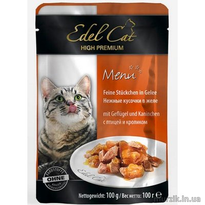 Вологий корм Edel Cat для котів, з птицею і кроликом в желе, 100 г 1002026 фото