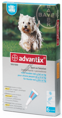 Капли на холку для собак мелких пород "Advantix" (Адвантикс) от 4-10 кг (1 тюбик). 1711750 фото