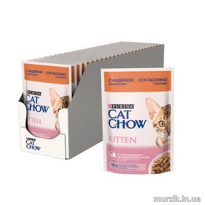 Блок 26 ШТ!!! Влажный корм для котят Cat Chow Kitten с индейкой и кабачками в желе 85*26 шт 41649883 фото