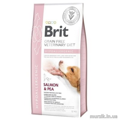 Сухой корм Brit GF VetDiet Dog Hypoallergenic для собак, при пищевой аллергии, с лососем, горохом и гречкой, 2 кг 170939 фото