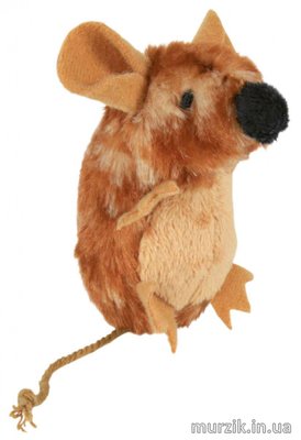 Игрушка для кошек "Мышка плюшевая коричневая с пищалкой" 8см 45785 фото