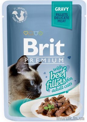 Влажный корм Brit Premium Cat Pouch для кошек, филе говядины в соусе, 85 г 111253 фото