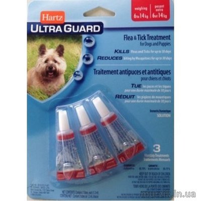 Капли на холку от блох и клещей Hartz Ultra Guard (Хартс Ультра Гард) для собак весом от 7-13,5 кг (3 пипетки) 8890859 фото