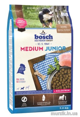 Сухой корм для щенков средних пород, с 2 месяцев, Bosch Junior Medium (Бош Юниор Медиум), 3 кг 32588991 фото