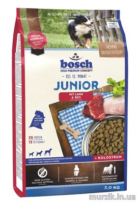 Сухой корм для щенков с чувствительным пищеварением, с 2 месяцев, Bosch Junior (Бош Юниор), с ягненком и рисом, 3 кг 32588999 фото