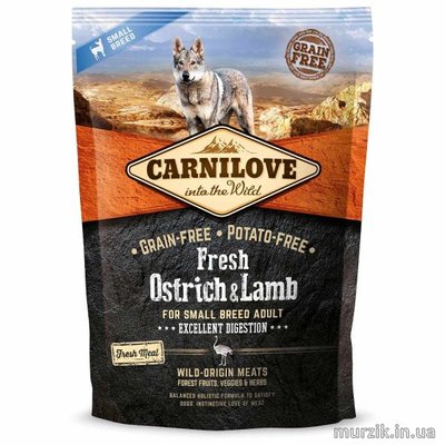 Сухой корм для взрослых собак Carnilove Fresh Ostrich & Lamb мелких пород с ягнёнком и страусом 1,5 кг. 42075833 фото