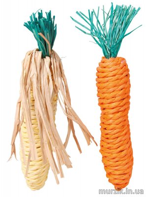 Игрушка для грызунов из лозы Trixie "Кукуруза и морковка" 15 см, набор 2 шт. 32586876 фото