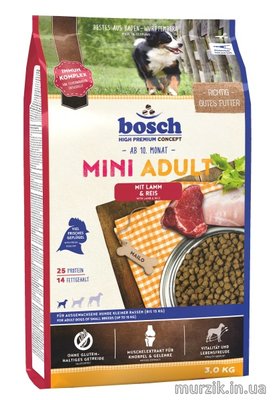 Сухой корм для взрослых собак маленьких пород, Bosch Mini Adult (Бош Мини Эдалт), с ягненком и рисом 3 кг 32589112 фото