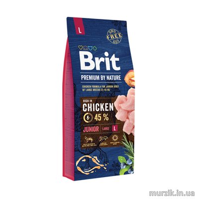 Сухой корм для щенков крупных пород Brit Premium Junior L с курицей 3 кг. 4955750 фото