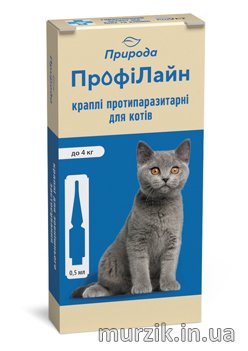 Капли на холку от блох и клещей "Профилайн" для кошек до 4кг (4 пипетки*0,5мл) 32563383 фото