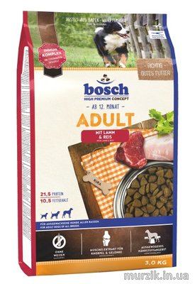 Сухой корм для взрослых собак со средним уровнем активности, Bosch Adult (Бош Эдалт), с ягненком и рисом, 3 кг 32589127 фото