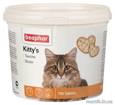 Лакомство Beaphar Kitty&#39;s+Taurine+Biotine Беафар с биотином и таурином для кошек 750 табл. 1971717 фото