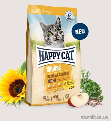 Сухой корм для кошек Happy Cat Minkas Geflugel Hairball Control с курицей 10 кг 8898664 фото