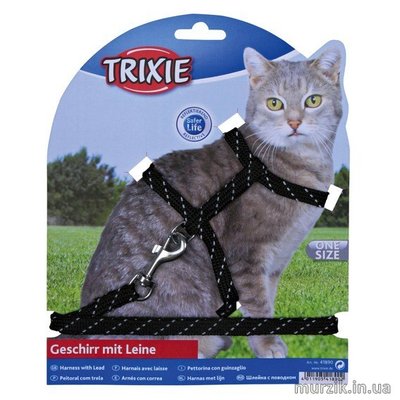 Поводок+шлея для кошек и котят Trixie со светоотражающими элементами черная 18-35 см/10 мм 1528310 фото