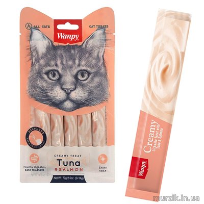 Лакомство для котов Wanpy Creamy Lickable Treats Tuna & Salmon (Ванпи) с тунцом и лососем 5шт/14г. 42364296 фото