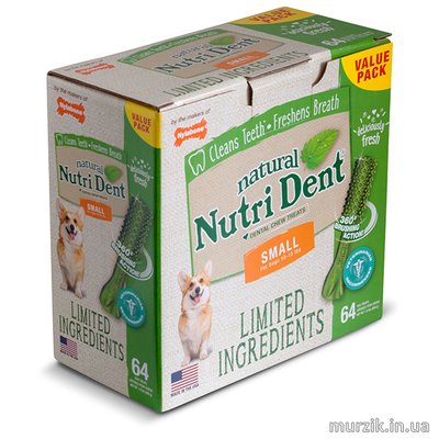 Натуральное жевательное лакомство для чистки зубов для собак Nylabone Nutri Dent Natural (Нилабон Нутри Дент Нейчерал), для собак малых пород от 4 до 7 кг, упаковка 8 штук 27884485 фото