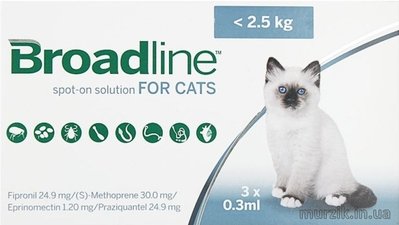 Broadline Spot-On (Бродлайн Спот-Он) капли на холку от паразитов для котят весом до 2,5 кг. (1 шприц) 8740028 фото