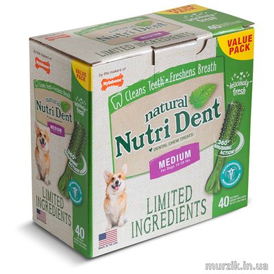 Натуральное жевательное лакомство для чистки зубов для собак Nylabone Nutri Dent Natural (Нилабон Нутри Дент Нейчерал), для собак средних пород, упаковка 5 штук 27908461 фото